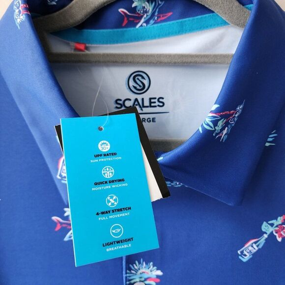 SCALES Men's XL Golf Polo UPF 50+ | Clubhouse Performance Hula Surf & Slay NWT - Picture 9 of 13
